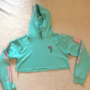Cheetah Print mint green cropped hoodie